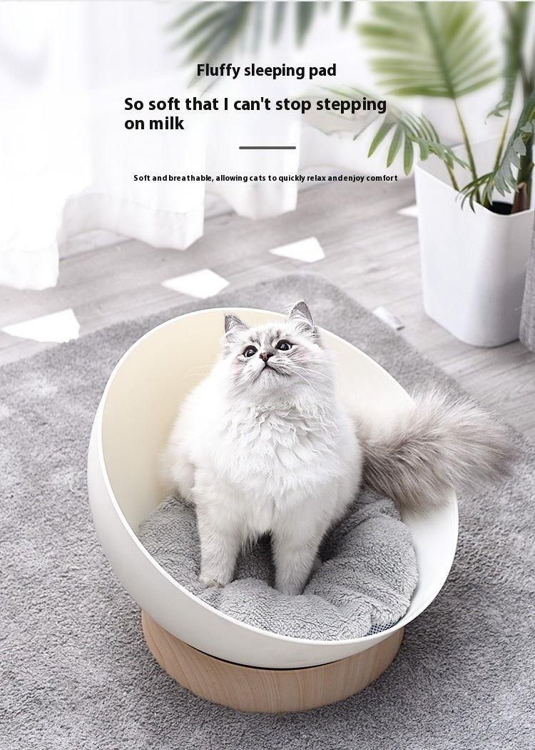 KTX-900627 Open Cat Nest with White Wood Grain Base - Durable Plastic Pet Bed