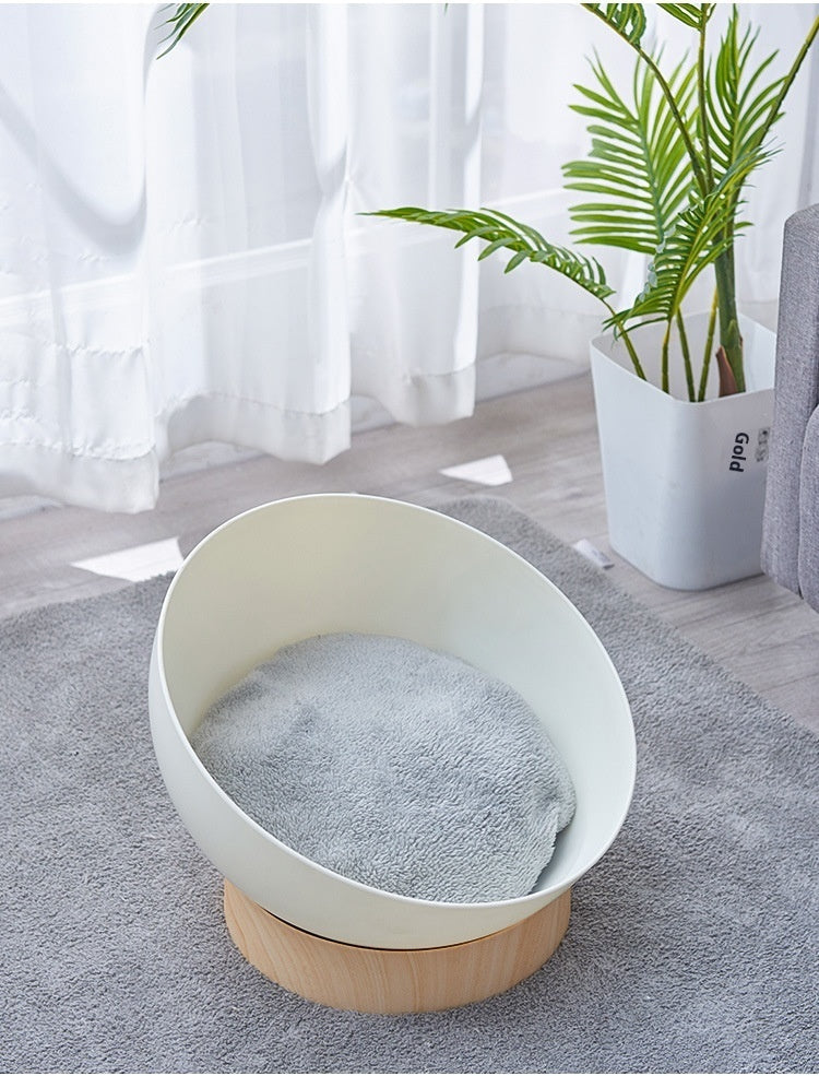 KTX-900627 Open Cat Nest with White Wood Grain Base - Durable Plastic Pet Bed