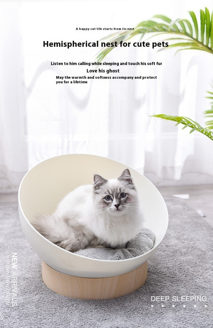 KTX-900627 Open Cat Nest with White Wood Grain Base - Durable Plastic Pet Bed