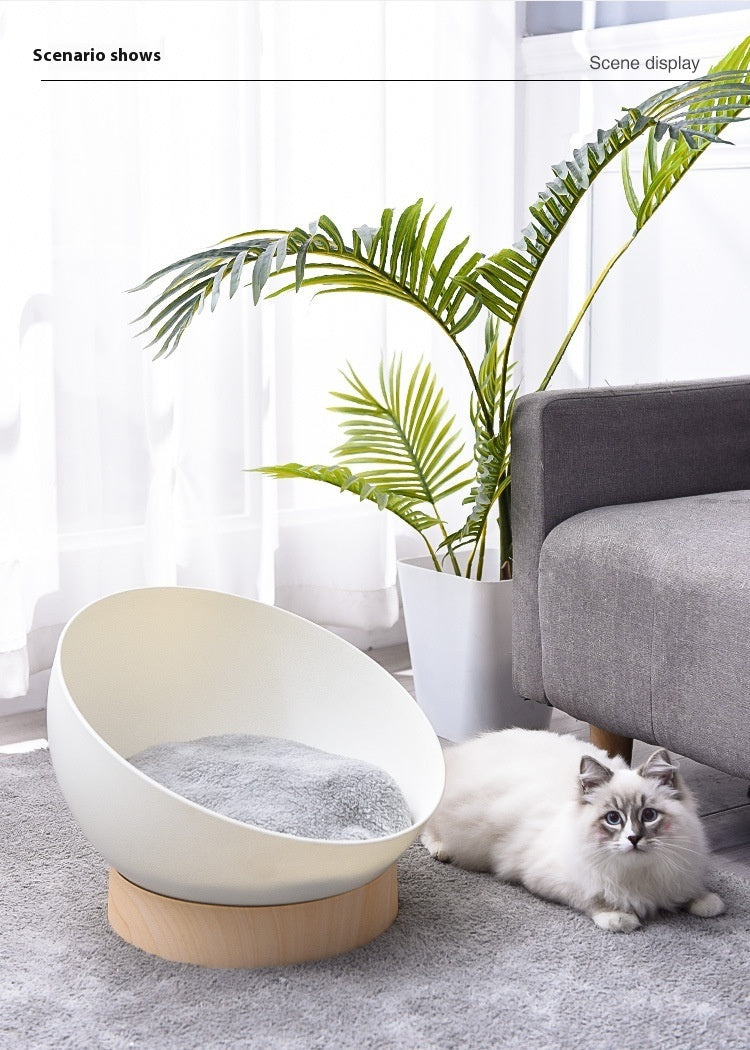 KTX-900627 Open Cat Nest with White Wood Grain Base - Durable Plastic Pet Bed