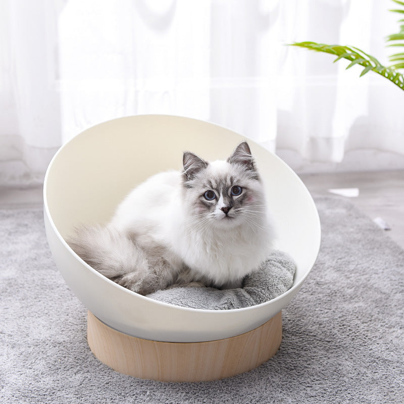 KTX-900627 Open Cat Nest with White Wood Grain Base - Durable Plastic Pet Bed