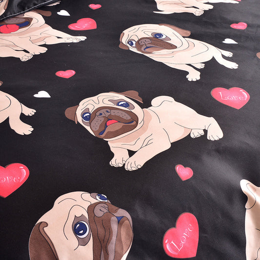 KTX-901971 Cartoon Pug Bedding Set with Quilt Covers and Pillowcases in Various Sizes