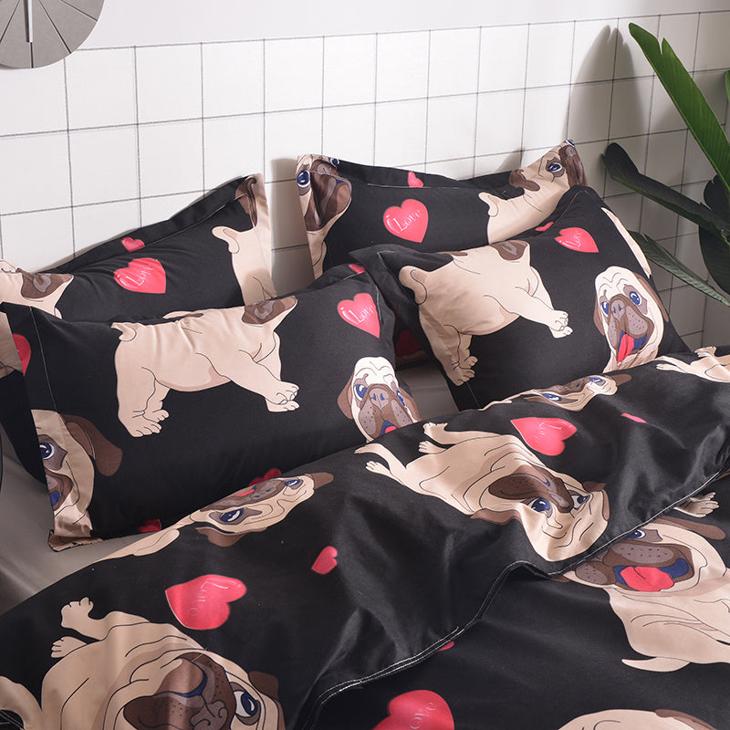 KTX-901971 Cartoon Pug Bedding Set with Quilt Covers and Pillowcases in Various Sizes