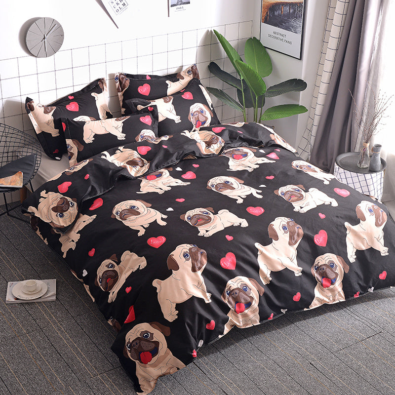 KTX-901971 Cartoon Pug Bedding Set with Quilt Covers and Pillowcases in Various Sizes
