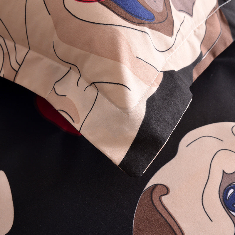 KTX-901971 Cartoon Pug Bedding Set with Quilt Covers and Pillowcases in Various Sizes