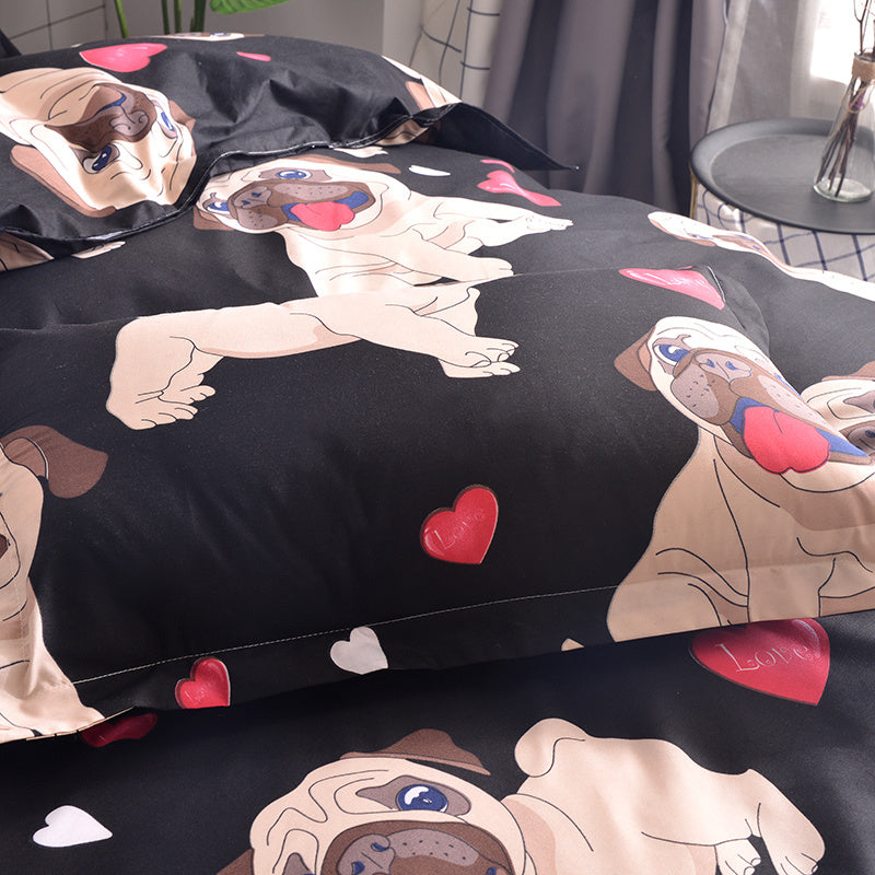 KTX-901971 Cartoon Pug Bedding Set with Quilt Covers and Pillowcases in Various Sizes