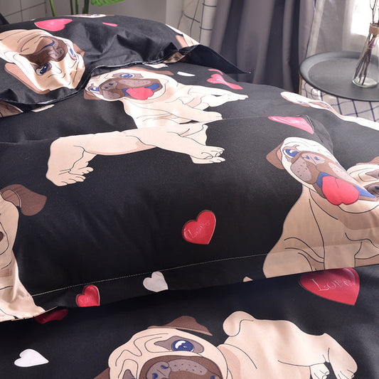 KTX-901971 Cartoon Pug Bedding Set with Quilt Covers and Pillowcases in Various Sizes