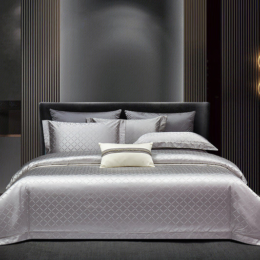 KTX-902483 Elegant Long-Staple Cotton Jacquard Four-Piece Bedding Set in Striped and Solid Designs