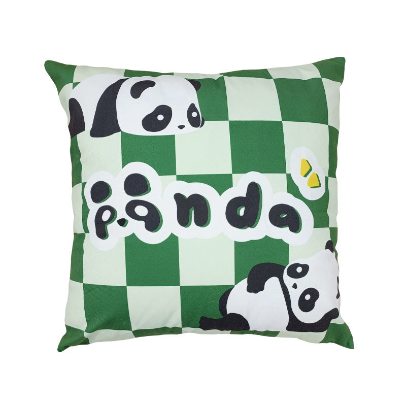 KTX-902547 Plush Cartoon Panda Pillow Case with Insert - 45x45 Polyester Cushion Cover