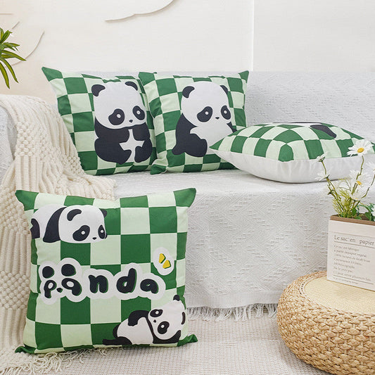 KTX-902547 Plush Cartoon Panda Pillow Case with Insert - 45x45 Polyester Cushion Cover