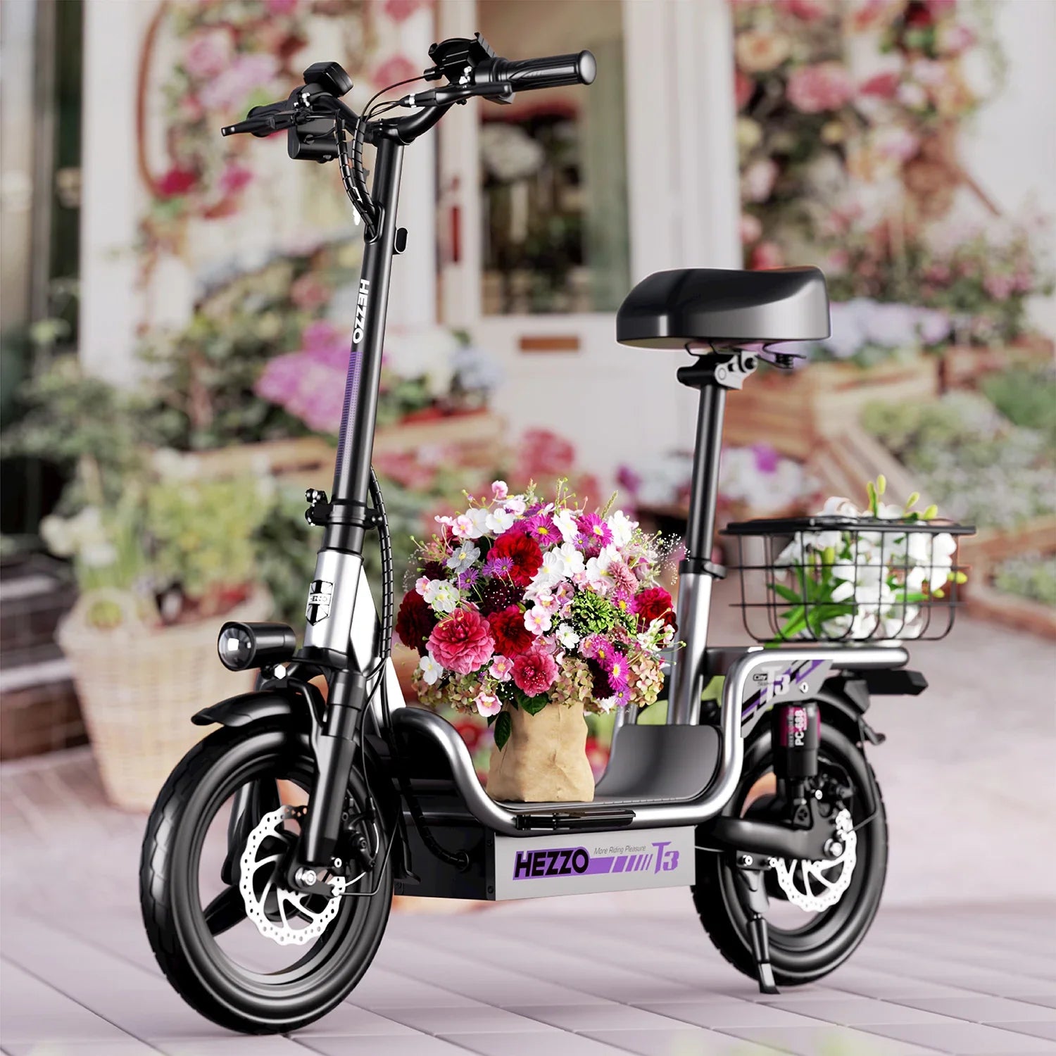 KTX-902995 Electric Scooter with Seat, 48V 500W Off-Road, 14-Inch Tires, 15Ah Battery, Foldable, Max Range 45KM, Lightweight and Waterproof