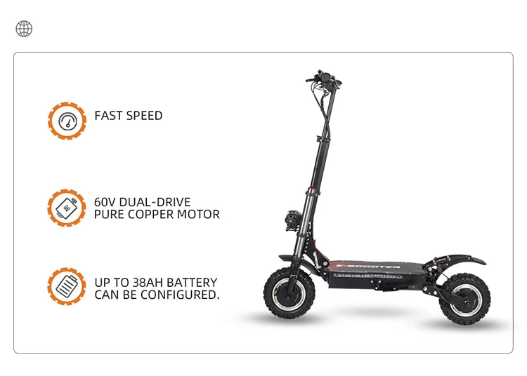 KTX-904147 Foldable 11-Inch Electric Off-Road Scooter, Dual Motor, Up to 100KM Range, Waterproof, 200KG Max Load