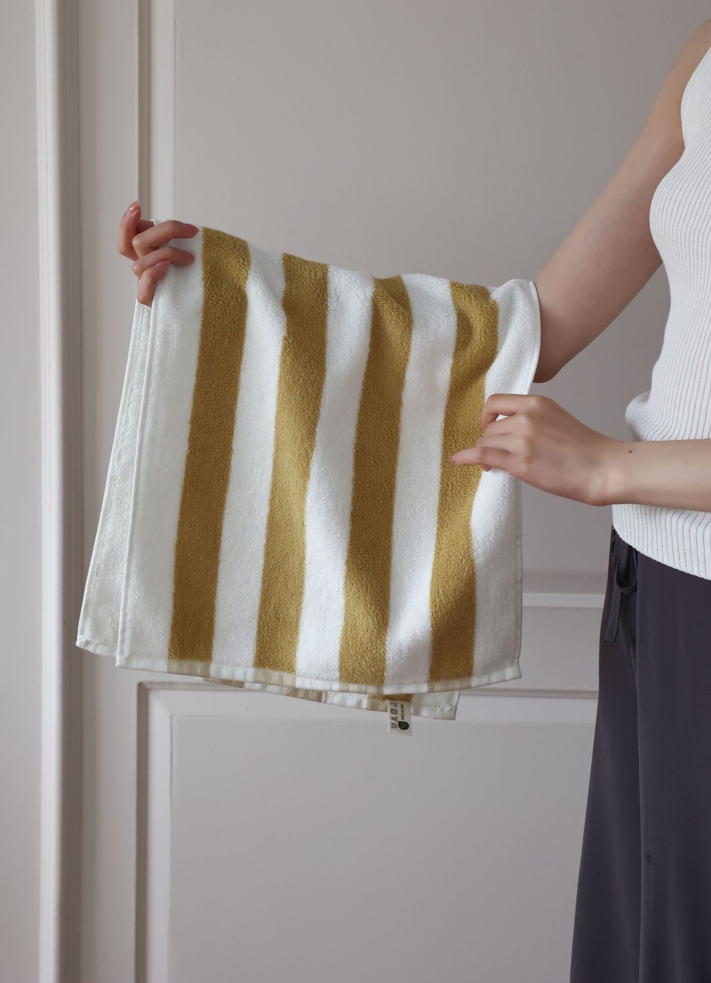 KTX-904211 Mori Retro Style Wide Stripe Combed Cotton Towel