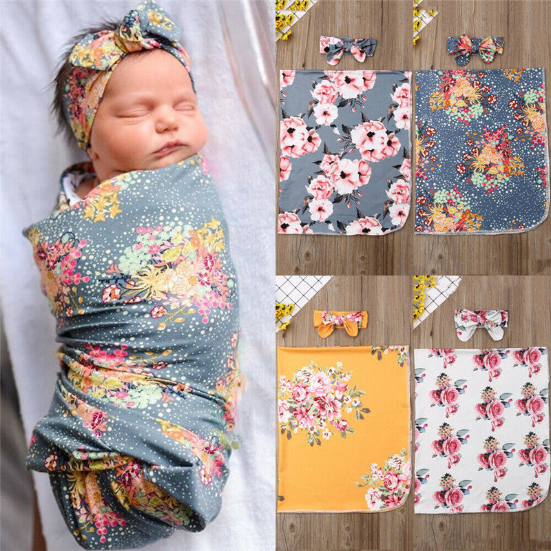 KTX-904275 Floral Baby Blanket & Wrap Towel for Summer, Soft Polyester in White, Yellow, Gray