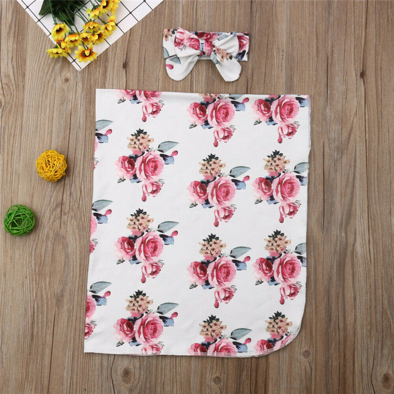 KTX-904275 Floral Baby Blanket & Wrap Towel for Summer, Soft Polyester in White, Yellow, Gray