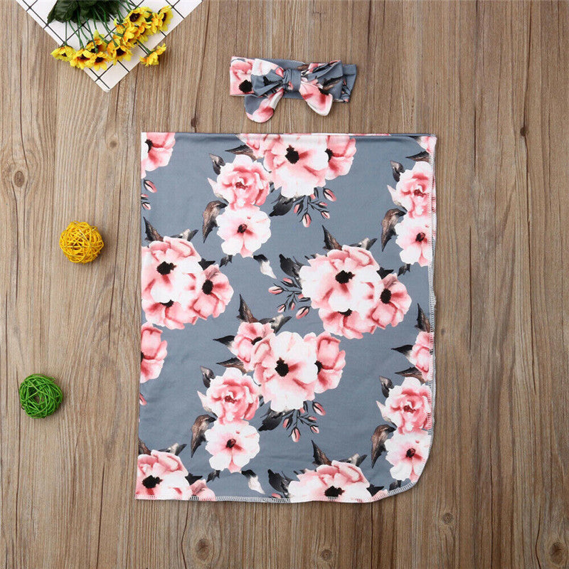 KTX-904275 Floral Baby Blanket & Wrap Towel for Summer, Soft Polyester in White, Yellow, Gray