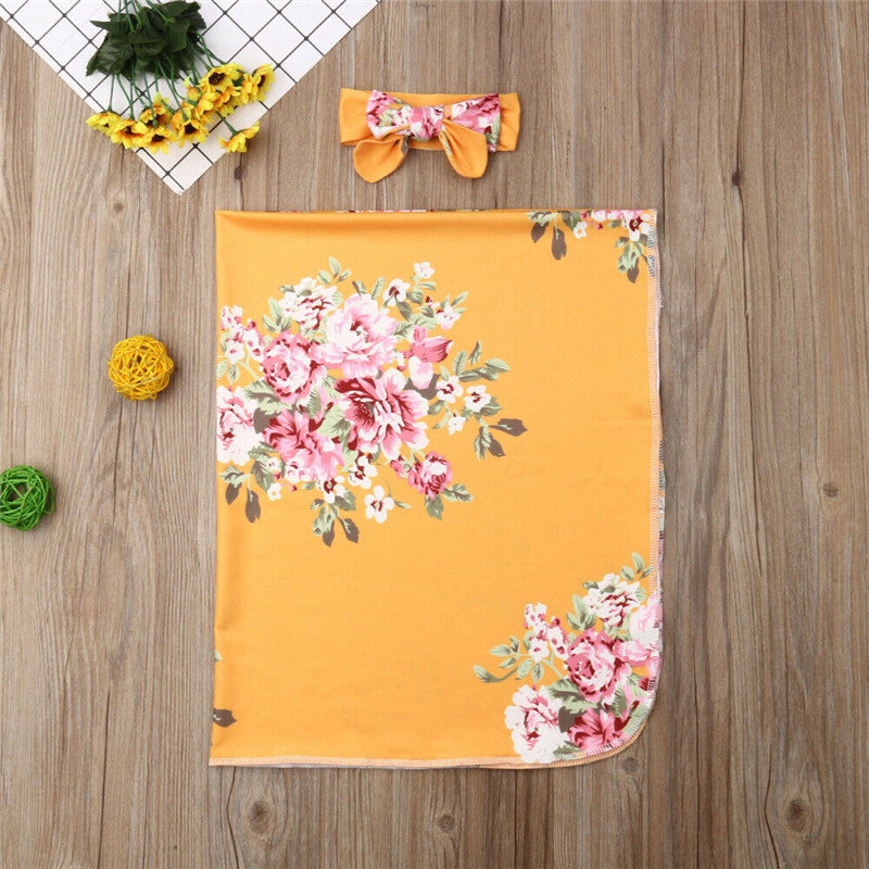 KTX-904275 Floral Baby Blanket & Wrap Towel for Summer, Soft Polyester in White, Yellow, Gray