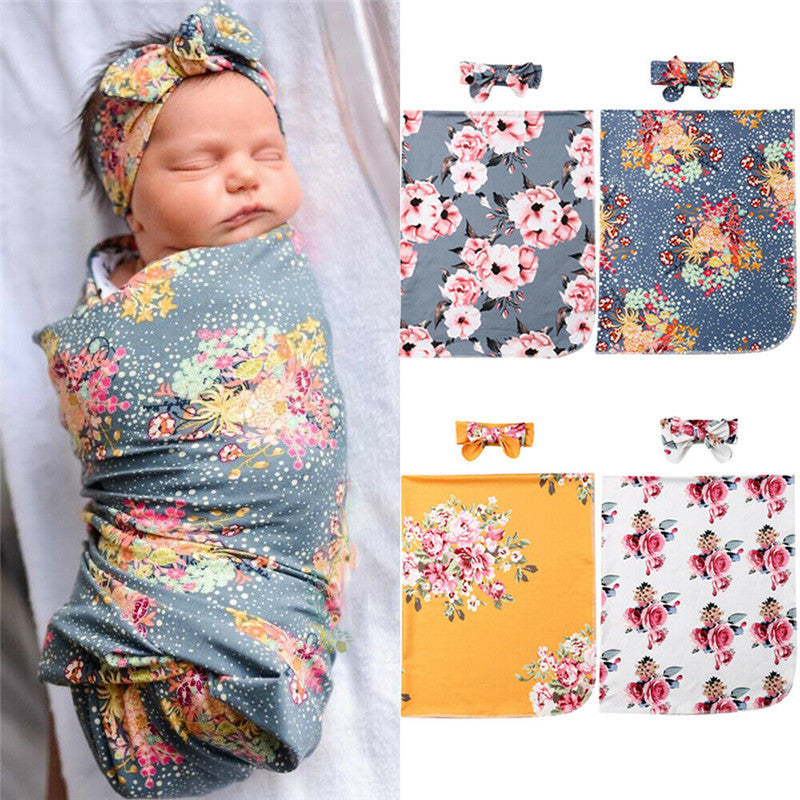 KTX-904275 Floral Baby Blanket & Wrap Towel for Summer, Soft Polyester in White, Yellow, Gray