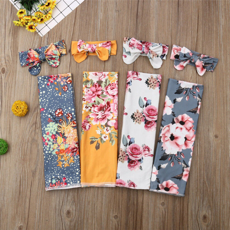 KTX-904275 Floral Baby Blanket & Wrap Towel for Summer, Soft Polyester in White, Yellow, Gray