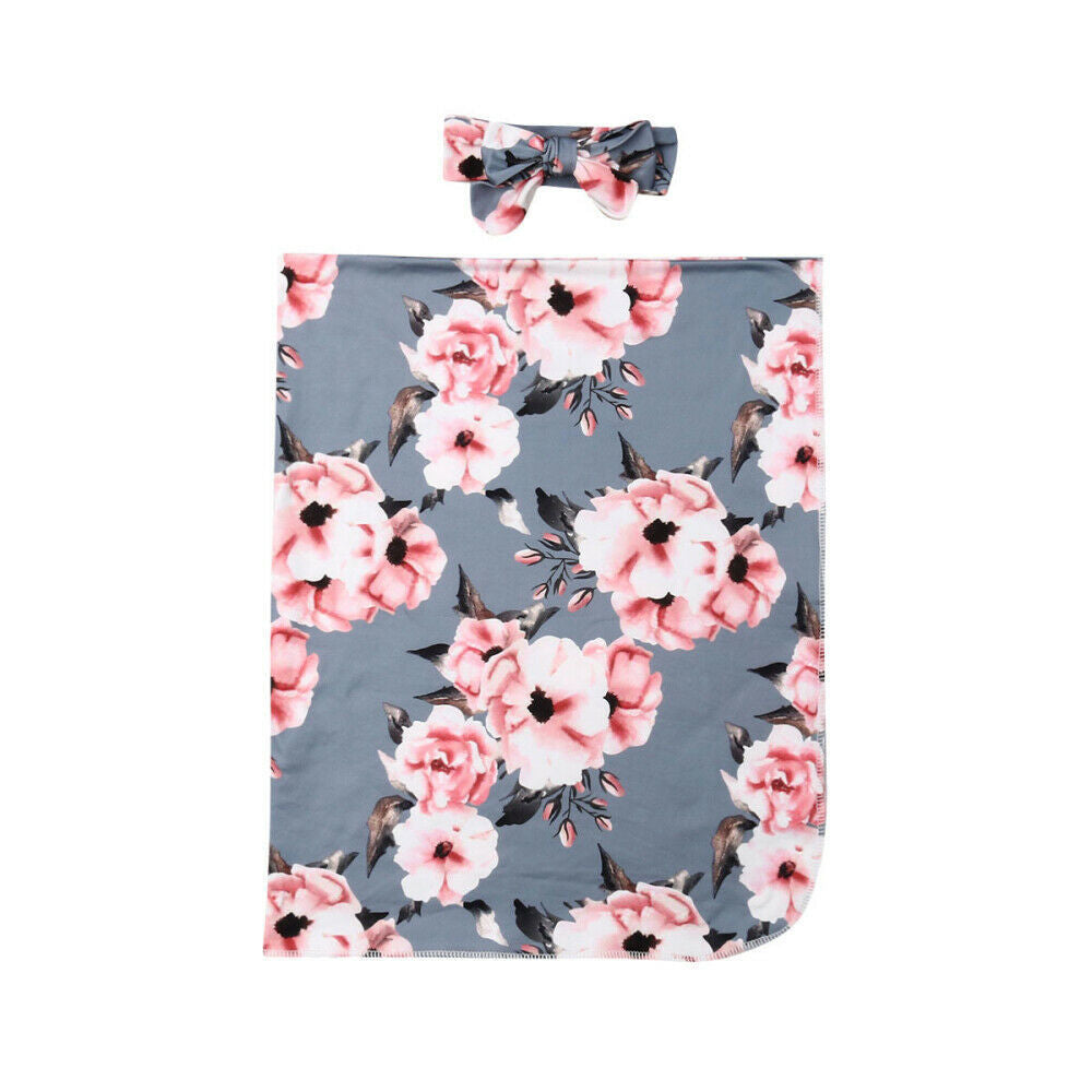 KTX-904275 Floral Baby Blanket & Wrap Towel for Summer, Soft Polyester in White, Yellow, Gray