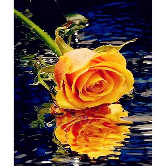 KTX-904723 Yellow Rose Canvas Diamond Painting with Reflection in Water - 30x40CM Full Drill Decor