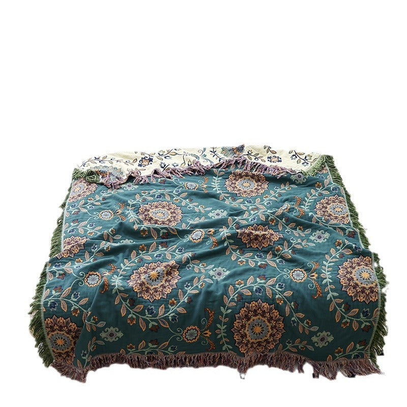 KTX-906899 Double-Sided Pure Cotton Gauze Towel Blanket with Plant and Flower Pattern, Available in Two Sizes