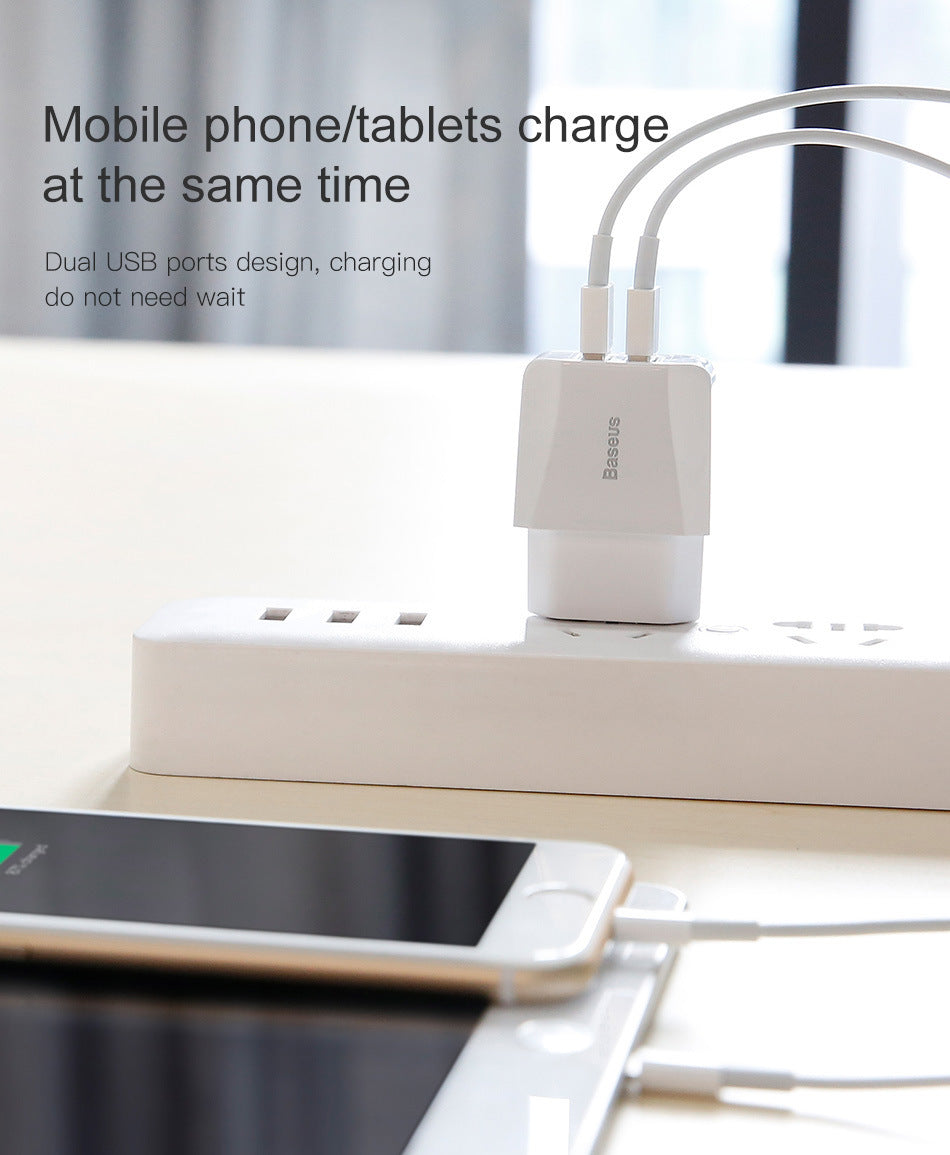 KTX-907155 Universal Dual USB Wall Charger for Mobile Devices, EU Plug, 2100mA Output, Compatible with iPhone Models