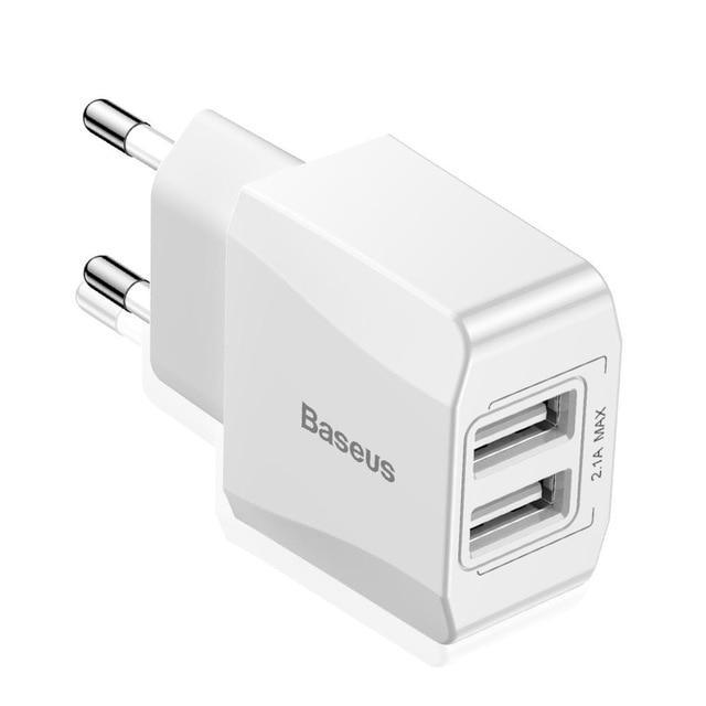 KTX-907155 Universal Dual USB Wall Charger for Mobile Devices, EU Plug, 2100mA Output, Compatible with iPhone Models