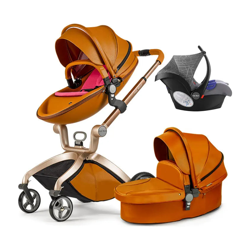 KTX-907283 Luxury Foldable 3-in-1 Aluminium Pram Travel System with Eco Leather Seat