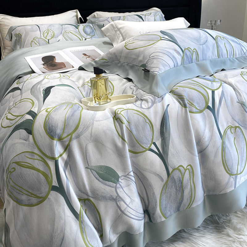KTX-907411 Lyocell Fiber Four-Piece Plant and Flower Quilt Cover Set - Available in Multiple Sizes