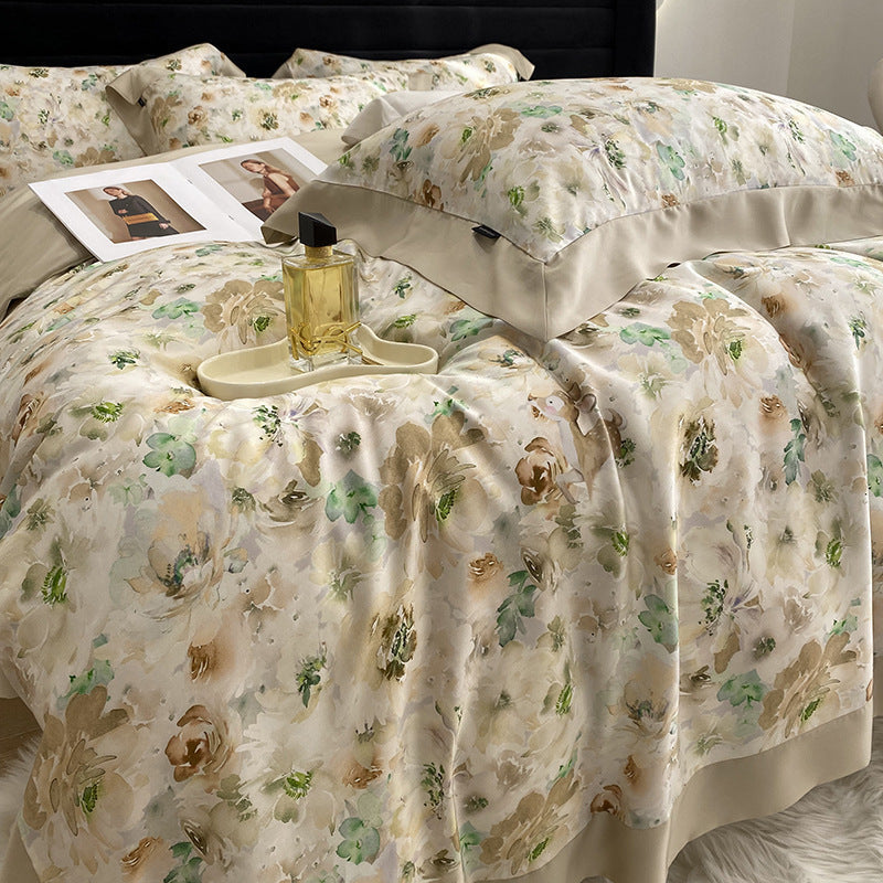 KTX-907411 Lyocell Fiber Four-Piece Plant and Flower Quilt Cover Set - Available in Multiple Sizes