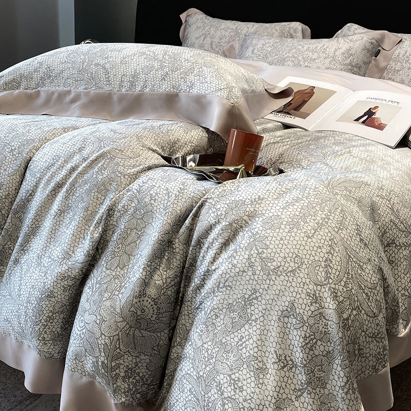 KTX-907411 Lyocell Fiber Four-Piece Plant and Flower Quilt Cover Set - Available in Multiple Sizes