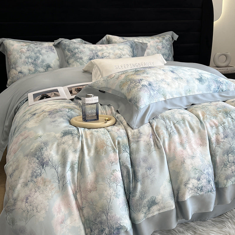 KTX-907411 Lyocell Fiber Four-Piece Plant and Flower Quilt Cover Set - Available in Multiple Sizes