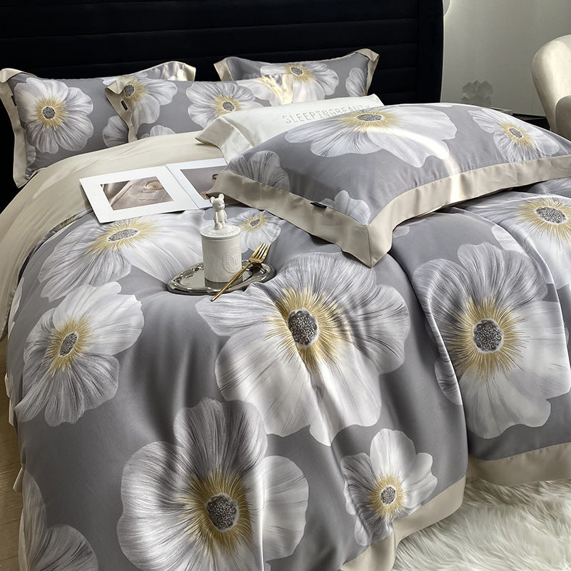 KTX-907411 Lyocell Fiber Four-Piece Plant and Flower Quilt Cover Set - Available in Multiple Sizes