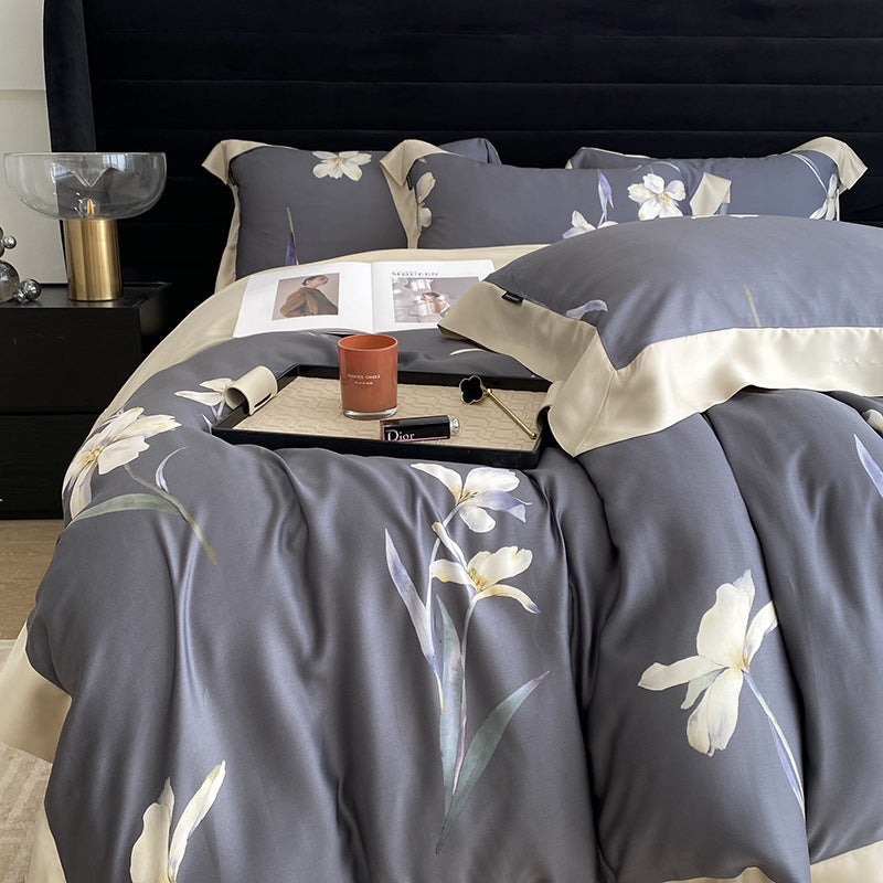 KTX-907411 Lyocell Fiber Four-Piece Plant and Flower Quilt Cover Set - Available in Multiple Sizes