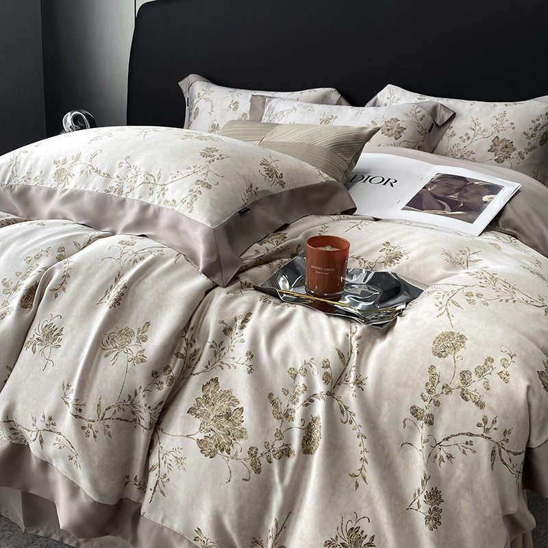 KTX-907411 Lyocell Fiber Four-Piece Plant and Flower Quilt Cover Set - Available in Multiple Sizes