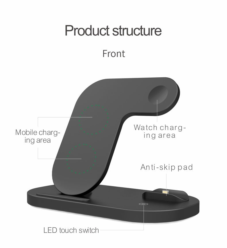KTX-908307 3-in-1 Wireless Charging Station Compatible with iPhone 12 Pro, XR, AirPods Pro, and iWatch, 15W Quick Charge, Foldable, Black/White