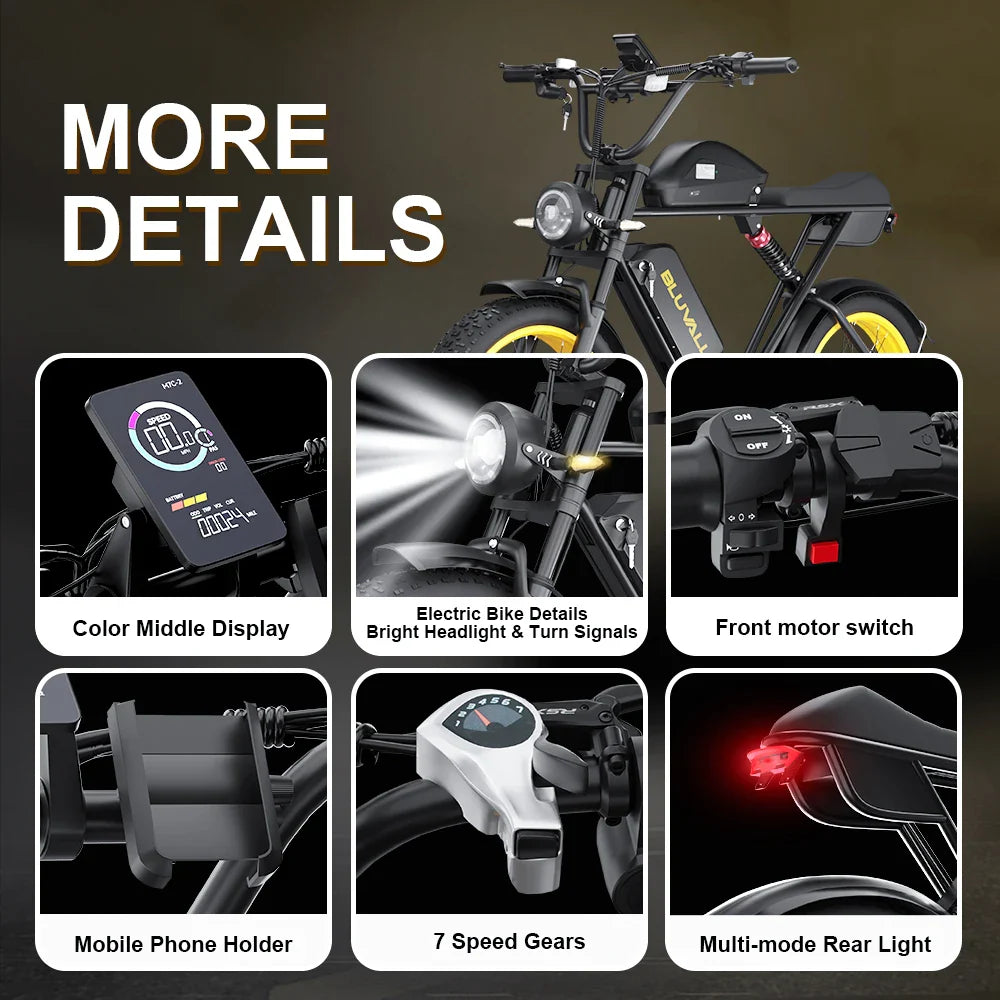 KTX-908947 52V Electric Hybrid Mountain Bike with 20" Wheels, Dual Suspension, 7-Speed Gear System, and Hydraulic Disc Brakes