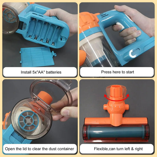 KTX-909075 3-in-1 Toddler Pretend Play Vacuum Cleaning Set for Kids Ages 2-13