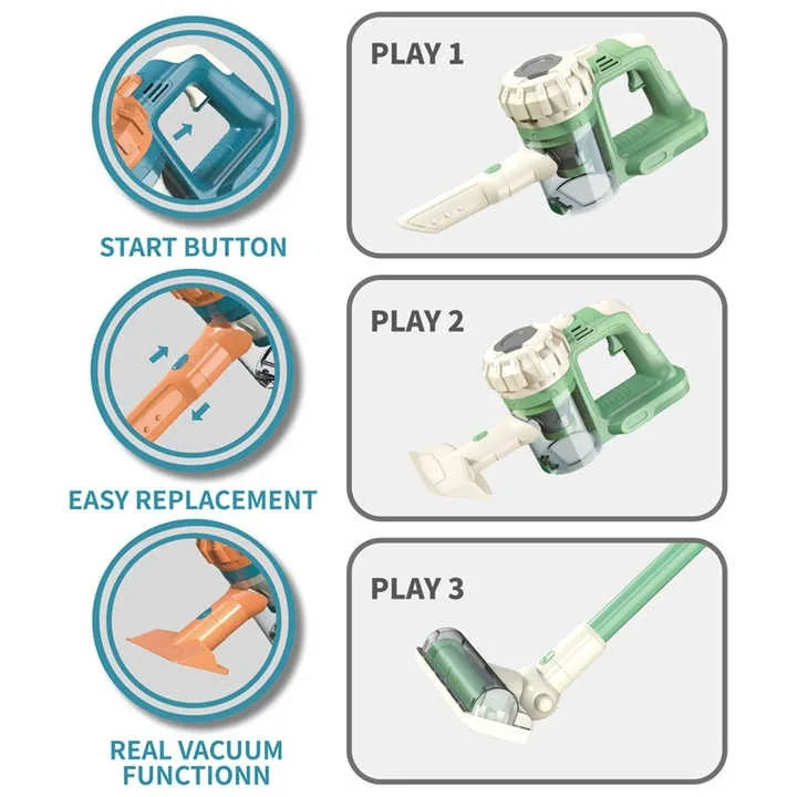 KTX-909075 3-in-1 Toddler Pretend Play Vacuum Cleaning Set for Kids Ages 2-13