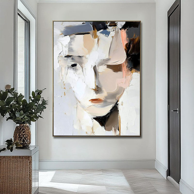 KTX-909331 Hand-Painted Abstract Woman Portrait Canvas Art - Modern Black and White Home Decor