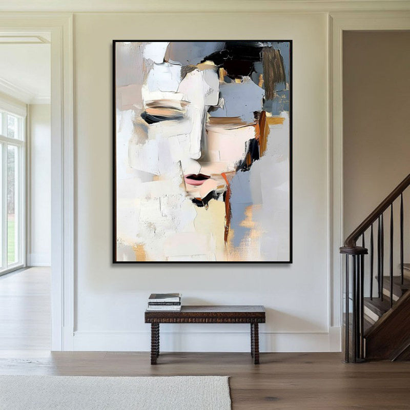 KTX-909331 Hand-Painted Abstract Woman Portrait Canvas Art - Modern Black and White Home Decor