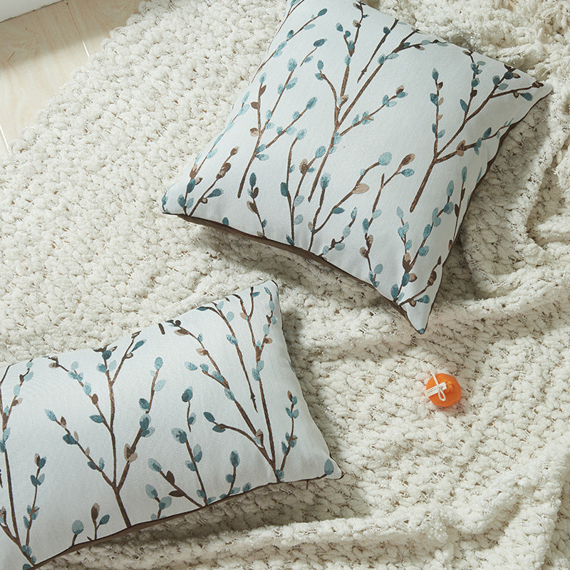 KTX-909395 Garden-Themed Floral Embroidered Pillow Cover - 45x45cm & 30x50cm in Pink, Yellow & Blue