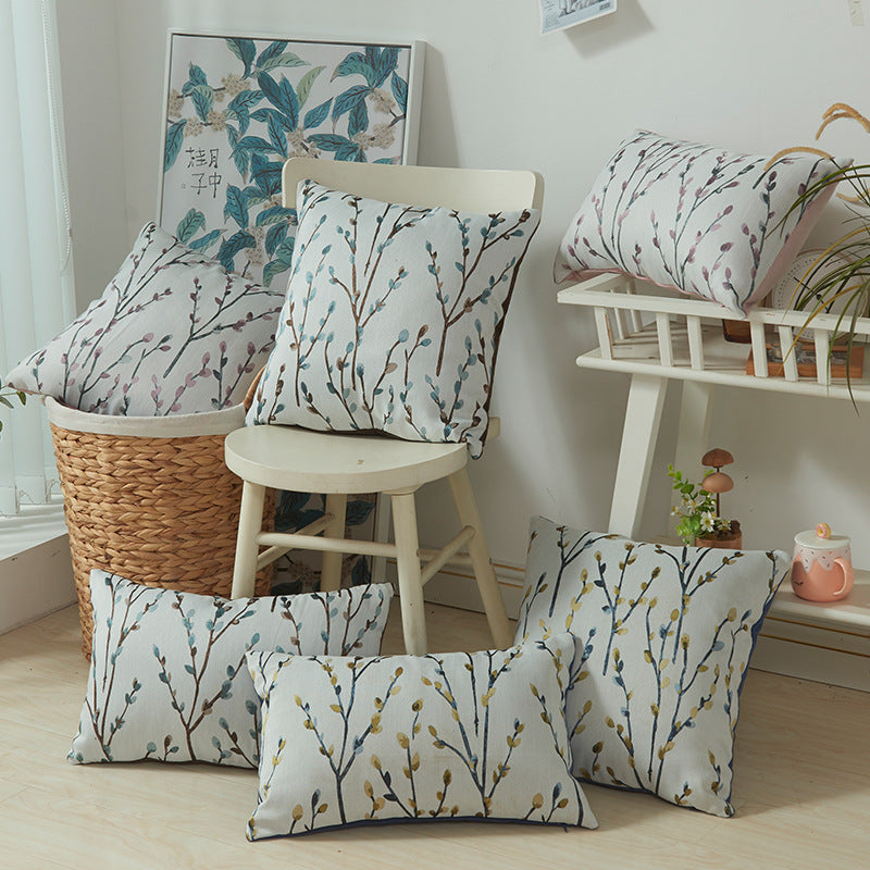 KTX-909395 Garden-Themed Floral Embroidered Pillow Cover - 45x45cm & 30x50cm in Pink, Yellow & Blue