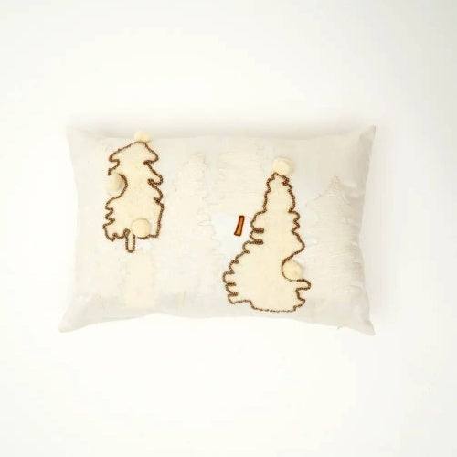 KTX-910355 Embroidered Polyester Pillow with Intricate Bead Work and Christmas Tree Design