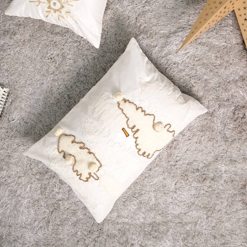 KTX-910355 Embroidered Polyester Pillow with Intricate Bead Work and Christmas Tree Design