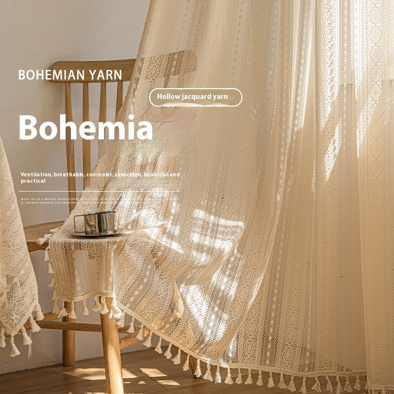 KTX-911251 Bohemian-Dot Lace Mesh Curtains for Living Room and Bedroom Décor