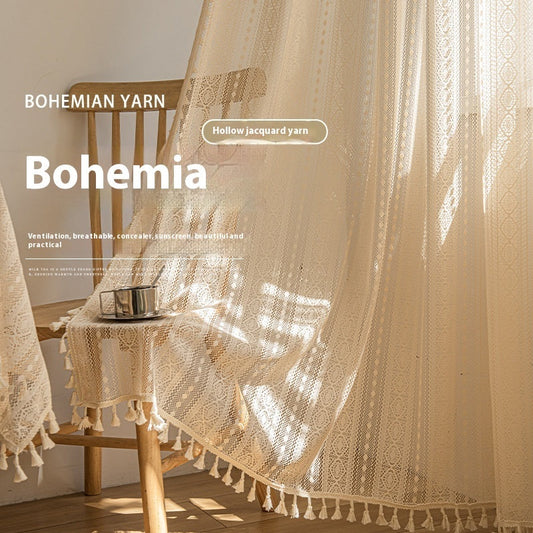 KTX-911251 Bohemian-Dot Lace Mesh Curtains for Living Room and Bedroom Décor