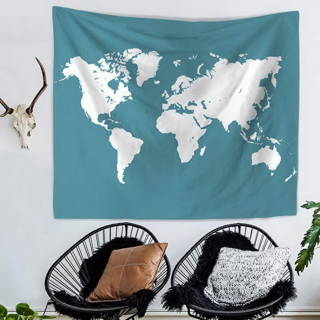 KTX-912403 Minimalist Map Tapestry - 100% Polyester Wall Hanging Decor