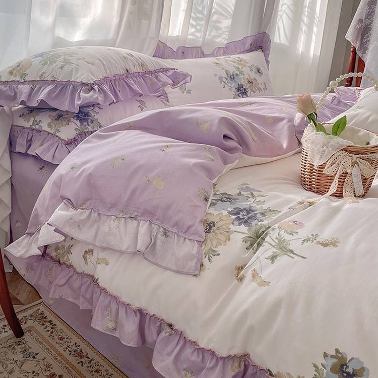 KTX-912659 Spring and Autumn Floral Cotton Bedding Set for 0.9m to 1.8m Beds